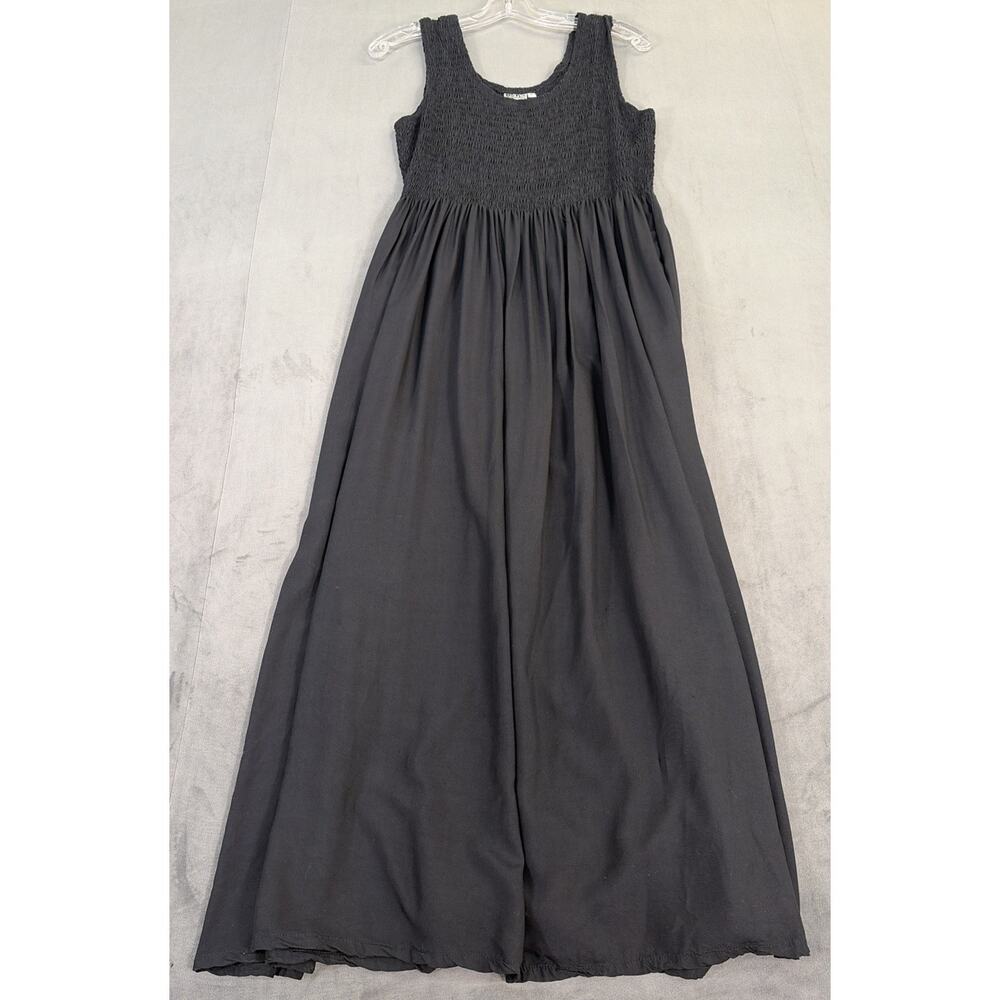 Go Fish Basic Smocked Maxi Dress Sz XL Black Sleeveless Scoop Neckline Stretch